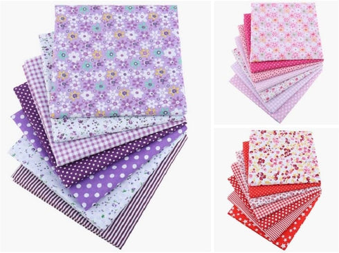 7Pcs Top Purple Cotton Craft Fabric Bundle Squares Patchwork DIY Sewing Scrapbooking Quilting Floral Dot Pattern Craft and Hobby Fabric 10" x 10" ...