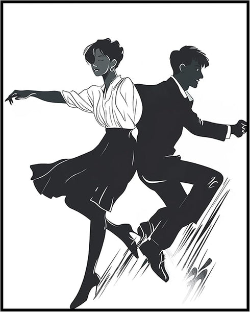 Posterizer 1 pcs-minimalist illustration features two characters mid-dance 1-Sports & Hobby Art-Abstract & Modern Art-Gift for Art Lovers- unframe...