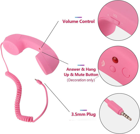 Telephone Handset for Cellphone, Retro Phone Handset with 3.5mm Jack Mobile Phone Receiver Old Telephone Headset Handheld Receiver for Cell Phone(...