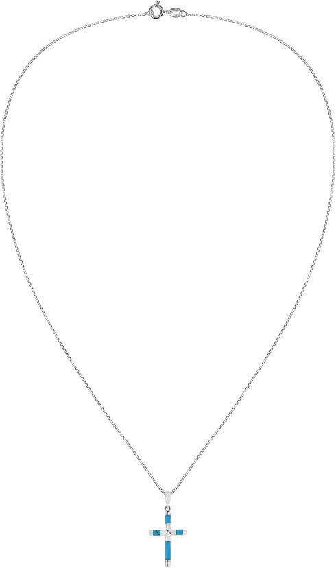AeraVida Elegant X Cross Simulated Turquoise Inlay .925 Sterling Silver Pendant Necklace...