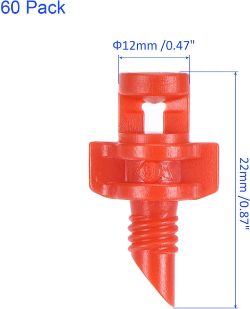 60 Pack Irrigation Drip Emitters - Garden Lawn Micro Spray Misting Nozzle Apply to Watering System (21x12mm Red)...