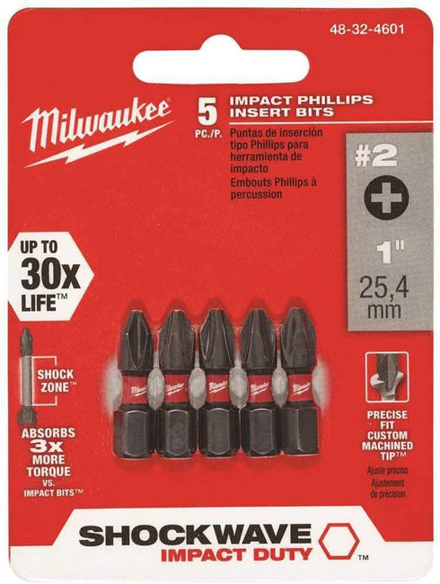 Milwaukee 48-32-4601 Shockwave Insert Bit Phillips #2, 5-Pack...