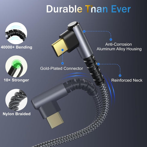 OKRAY USB C Cable, 2-Pack 10ft iPhone 15 Charger Cord USB-C to C 90 Degree Right Angle 60W Fast Charging Compatible for iPhone 15 Pro Max Plus, Ma...