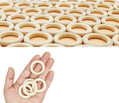 50 Pieces Natural Wooden Rings for DIY Craft Unfinished Handmade Wood Rings Circles Without Paint for Wood Ring Pendant Connectors Jewelry Making ...