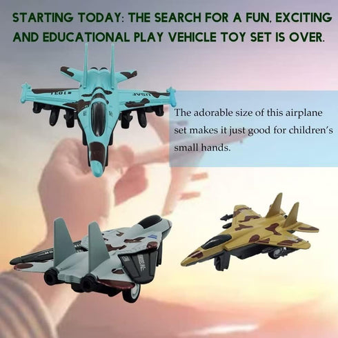 Pull Back Airplane Toy Set Die Cast Metal Military Themed Fighter Jets, Good for Kids Toy Set Collection - 4 Pcs (Blue)...