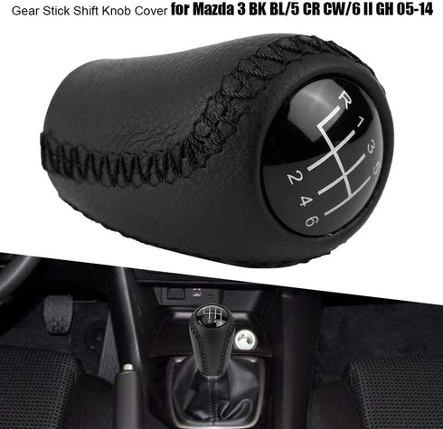 Qiilu Leather Gear Stick Shift Knob Shifter Head Cover for Mazda 3 BK BL/5 CR CW/6 II GH 05-14...