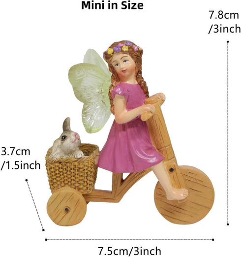 Miniature Fairy Garden Accessories, Small Fairy (Angel) and Rabbit Figurines on The Bicycle for Flower Pot, Home Decor, Birthday Cake Topper, Car ...