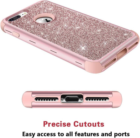Hython Designed for iPhone 8 Plus, iPhone 7 Plus Case, Heavy Duty Defender Protective Bling Glitter Sparkle Hard Shell Hybrid Shockproof Rubber Bu...