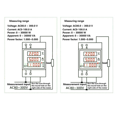 Digital Voltmeter Ammeter Power Meter, Multi-functional Din Rail Power Factor Voltage Current Power Tester, Multimeter Volt Amp Watt Meter (AC 80-...