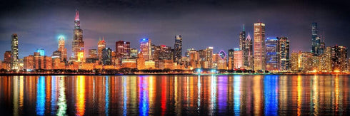 Chicago Skyline 2022 Night BORDERLESS UNFRAMED Photo Poster Print Color Downtown 11.75 inches x 36 inches Archival Photographic Panorama Picture...