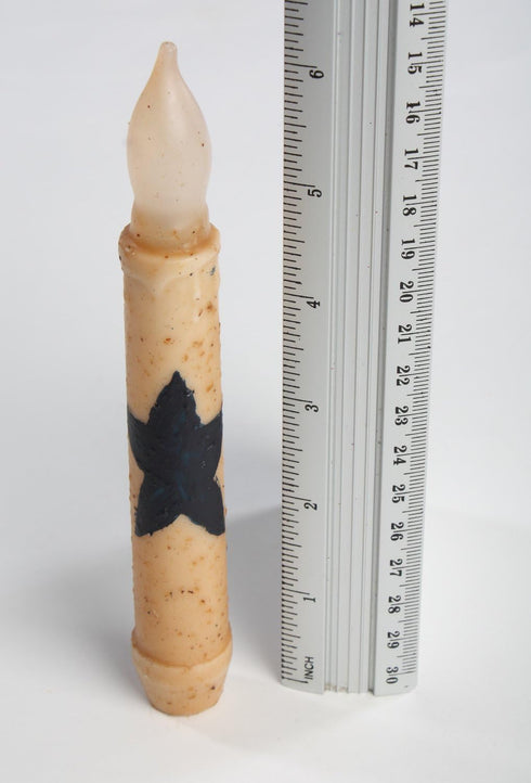 Set of 2 Primitive Battery Operated Wax-Dipped Taper LED Candles with Black Star on Side...