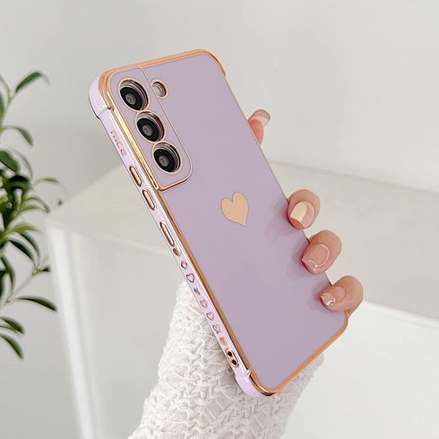 phylla Compatible with Samsung Galaxy S21 FE 6.4” 5g Phone Case Luxury Plating Cute Love Heart Side Small Pattern Case Full Camera Protection Soft...