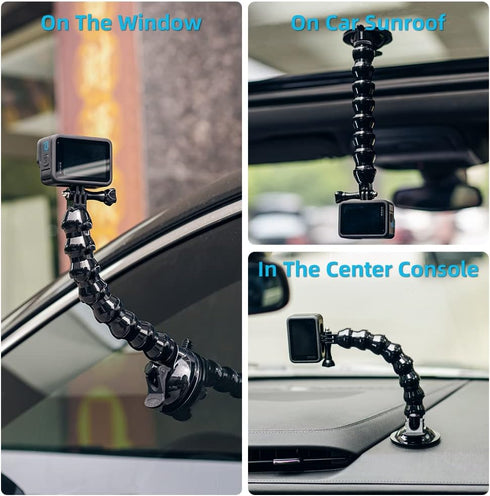SUREWO Flexible Gooseneck Suction Cup Camera Car Mount Compatible with Gopro Hero 12 Black,Hero 11/10/9/8/7/6/5 Black,DJI Action 3/2,Insta 360 ONE...