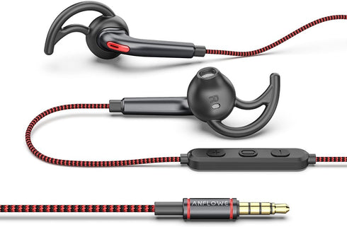 Sports Headphones Wired, Half in-Ear Running Earbuds with Mic, Secure Fit with Ear Wings, Tangle-Free Braided Cord, Pure Sound, Earphones with Mic...