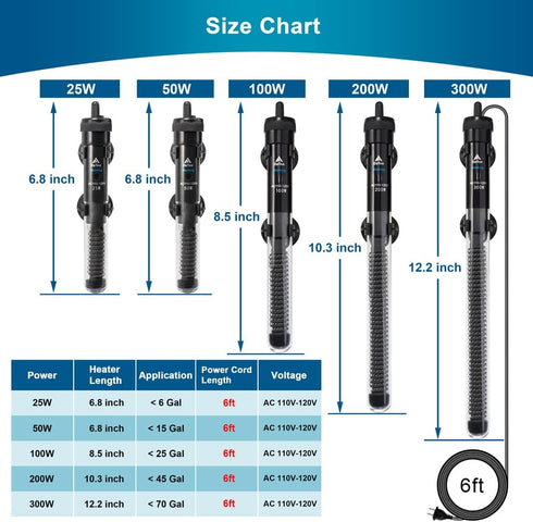 Aquarium Heater Adjustable 50W Submersible Fish Tank Heater with Electronic Chip Thermostat Suitable for Marine Saltwater and Freshwater...