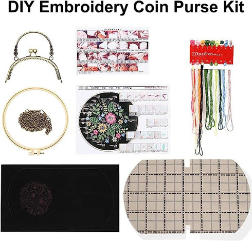 Gogobear Handmade DIY Embroidered Purse for Women Girls Beginners Embroidery Coin Purse Kits Pink Flowers......