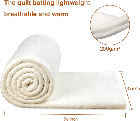 PLANTIONAL Grinding Natural Cotton Quilt Batting: 47-Inch x 59-Inch Light Weight Purely Natural All Season Quilt Batting for Quilts, Craft and Wea...