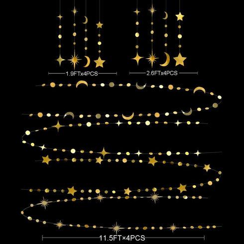Gold Star Moon Circle Dot Garland Party Decorations Kit Hanging Crescent and Twinkle Little Star Streamer Bunting Banner for Kids Room First Birth...