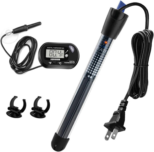 100W Submersible Aquarium Heater, Adjustable Fish Tank Heater, Suction Cups and Free Thermometer Suitable for Marine Saltwater and Freshwater...