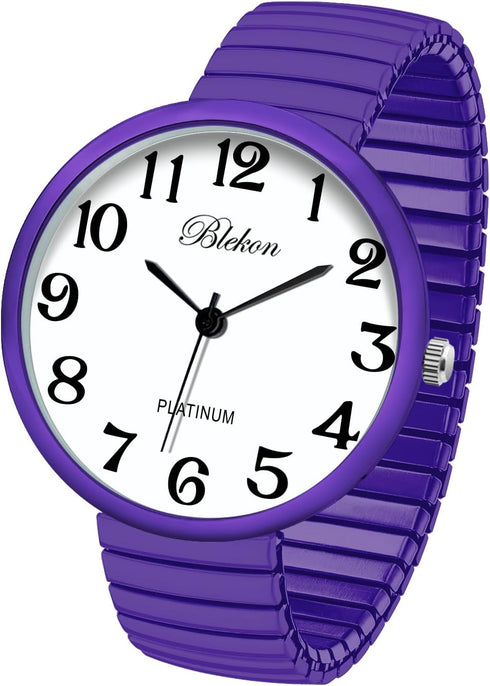 Blekon Collections New Super Large Face Stretch Band Japanese Movement PC21J Fashion Watch (Lavender)...