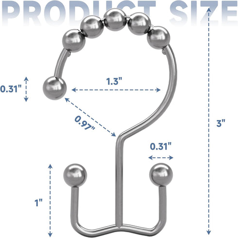 Titanker Shower Curtain Hooks Rings, Rust-Resistant Metal Double Glide Shower Hooks for Bathroom Shower Rods Curtains, Set of 12 Hooks - Chrome...