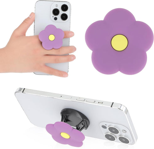 Purple Daisy Silicone Mobile Phone Grip Stand, Cute 2D Flower Cell Phone Holder, Collapsible Expandable Cell Phone Accessory for Smartphone Tablet...