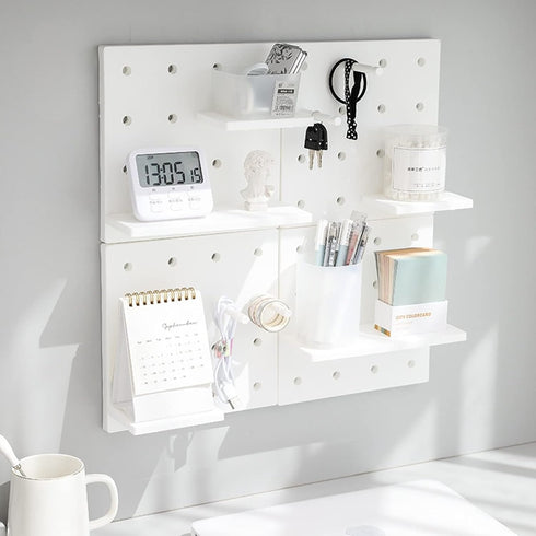 Pegboard Shelf Set with Hooks,Small Plastic Floating Shelves Wall Organizer for Desk, Office, Bathroom, Entryway and Kitchen, No Drilling...