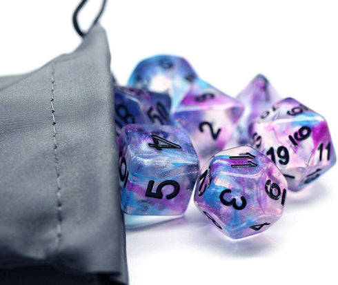 Dice DND Dice Set RPG Glitter Dice Fit Dungeons and Dragons D&D Pathfinder MTG Role Playing Games Polyhedral Dice Transparent Dice with Purple & B...