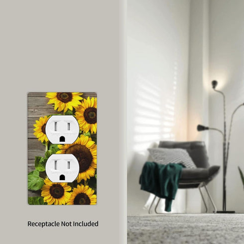 Farmhouse Sunflower Outlet Covers Wall Plate Rustic Wood Pattern Decorative Switch Plates 1 Gang Single Duplex Receptacle Cover for Electrical Out...