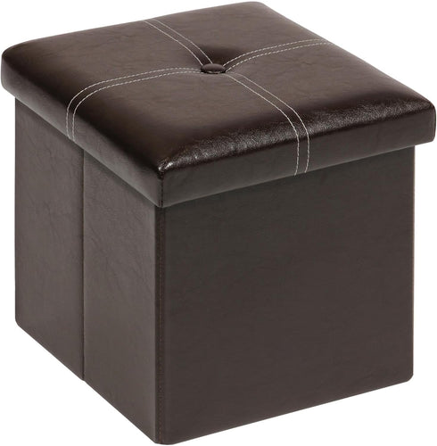 B FSOBEIIALEO Folding Storage Ottoman, Faux Leather Footrest Seat Coffee Table Toy Chest Kids, Brown 11.8"x11.8"x11.8"...