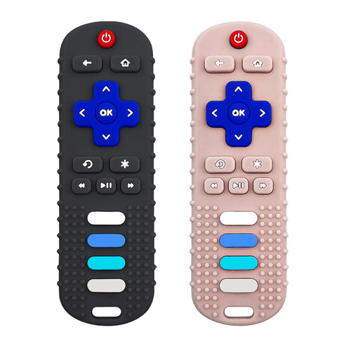 Baby Teething Toys, Food Grade Silicone Teether for Babies 3 6 12 18 Months, TV Remote Shape Toddlers Chew Toys, Freezer BPA Free (Black+Khaki)...