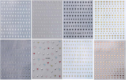 8 Sheets Star Nail Art Stickers Gold Sliver Star Nail Art Stickers Shiny GoldStar Nail Design Nail Art Supplies Gold Silver White Black Stars Nail...