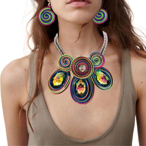 Barode African Bib Choker Necklaces Colorful Statement Necklace Collar Chunky Choker Crystals Tribal Necklace Jewelry for Women...