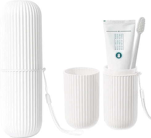Toothbrush Travel Case, Portable Toothbrush Cup Case Box Container Plastic Travel Toothbrush Case Toothbrush Holders for Traveling(White)...