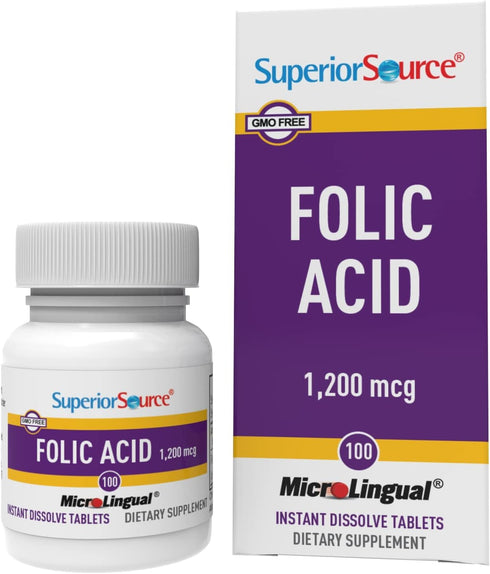 Superior Source Folic Acid Vitamin B9 1200 mcg MicroLingual Instant Dissolve Tablets Under Tongue Melts, 100 Count...