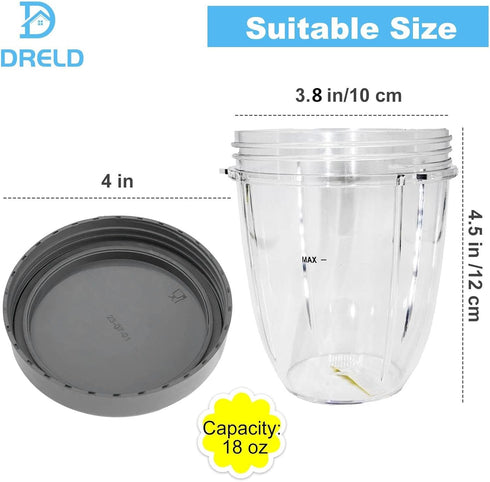 Blender Cups Replacement for Nutribullet Blender 18OZ Cup with Lid, Compatible with Nutribullet 600W 900W Blender Juicer (2Pack)...