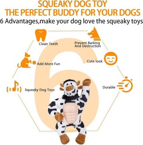 Squeaky Stuffed Dog Toys with Rubbery Belly, Stuffed Animal Toys for Chewers, Gum Massage Soft Puppy Chew Teething Toys to Keep Them Busy, Durable...