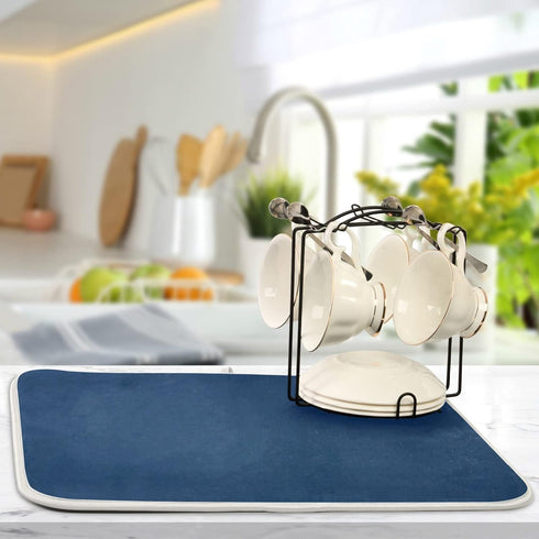 Dish Drying Mat for Kitchen Counter Absorbent Microfiber Dry Dishes Mats Drainer Counter Mat Navy Drying Dish Pad 16 x 18 Inch for Countertops Dec...