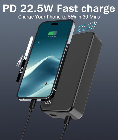 Portable Charger 20000mAh Power Bank -Portable Battery with 2 Built in Cables PD QC4.0 22.5W Fast Charging Battery Pack Phone Charger for iPhone 1...