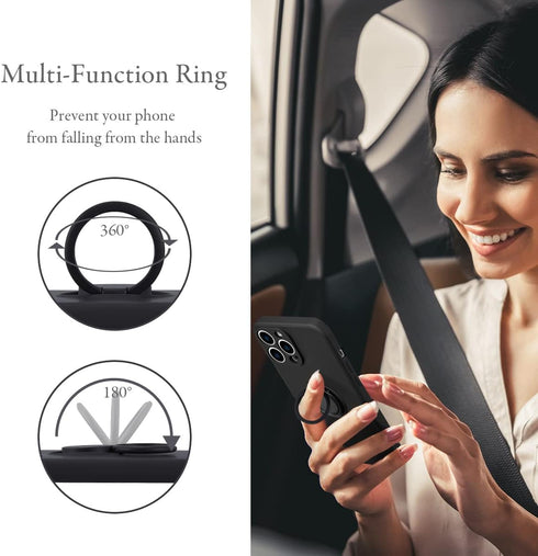 UEEBAI Case for iPhone 13 Pro Max (6.7 inch), Slim Liquid Silicone Phone Case with 360 Rotatable Ring Holder Kickstand Fashion Hand Strap with Mag...