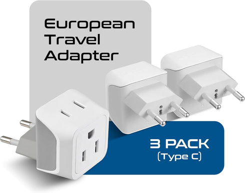 Ceptics European Travel Plug Adapter Europe Power Adaptor Charger Dual Input - Ultra Compact - Light Weight - USA to any Type C Countries such as ...