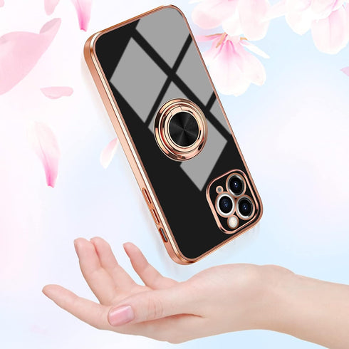 Omorro for Case iPhone 11 Pro Max Case for Women with Ring Holder, 360 Degree Rotation Kickstand Girly Cases Bling Glitter Plating Rose Gold Slim ...