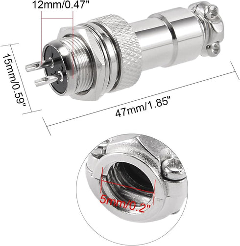 uxcell Aviation Connector Plug 12mm 2Terminals 7A 125V GX12-2 Waterproof Female/Male Wire Panel Power Chassis Metal Fittings Aviation Wire Connect...