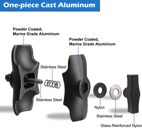 Aluminum Short (3.35") Double Socket Arm for 1.5 Inches/C Size / 38mm Ball Accessories, Powerful Clamp, Compatible with RAM Mount, iBolt and More...