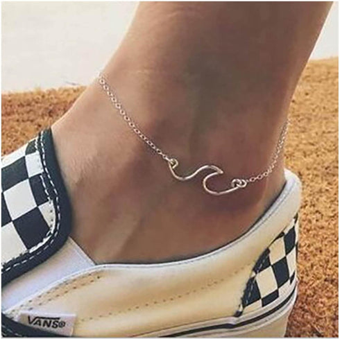 Boho Wave Ankle Bracelet Ocean Wave Anklet Bracelet Vintage Silver Wave Chain Anklet Minimalism Anklet Foot Chain Jewelry for Women...
