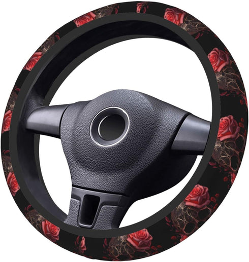 Gothic Rose Blood Skull 15 Inch Universal Steering Wheel Covers, Cute Car Accessories for Women and Girls...