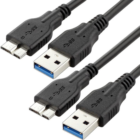 Micro USB 3.0 Cable (2 Pack), 1ft USB 3.0 A to Micro B Cable Cord Compatible with Camera, Seagate External Hard Drive, WD Western Digital My Passp...