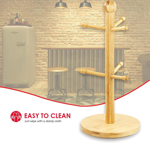 Home Basics Bamboo Mug Tree, Holds Up to 6 Coffee Cups, Free Standing, Circular Base, Kitchen Countertop, Beige (1)...