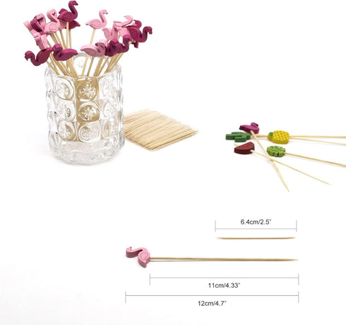 Minisland Pink Red Flamingo Cocktail Picks, 5 Inch Long Bamboo Fancy Toothpicks for Appetizers, Decorative Summer Tropical Hawaiian Party Food Dri...