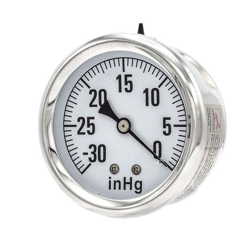 PIC Gauge AG-202L-254A 30"-0 hg Vacuum Pressure Gauge, 2 1/2" Dial, 1/4" Male NPT Connection, Center Back Mount, Single Scale, Glycerin Filled, St...